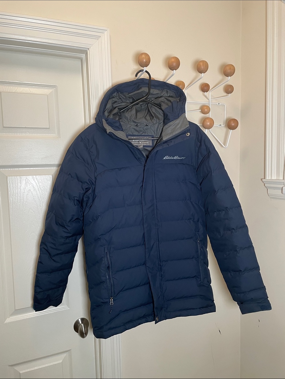 Eddie Bauer 650 Down Quilted Puffer Jacket with Hood Navy M